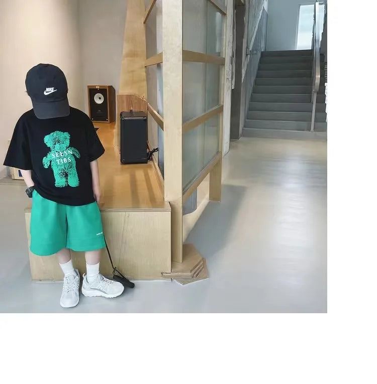 Summer Boys Cotton Cartoon Alphabet Short-Sleeved t-Shirt Tops+Short Pant Set School Kids Tracksuit Children 2PCS Outfit 3-16Yrs