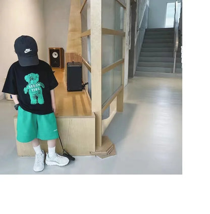 Summer Boys Cotton Cartoon Alphabet Short-Sleeved t-Shirt Tops+Short Pant Set School Kids Tracksuit Children 2PCS Outfit 3-16Yrs