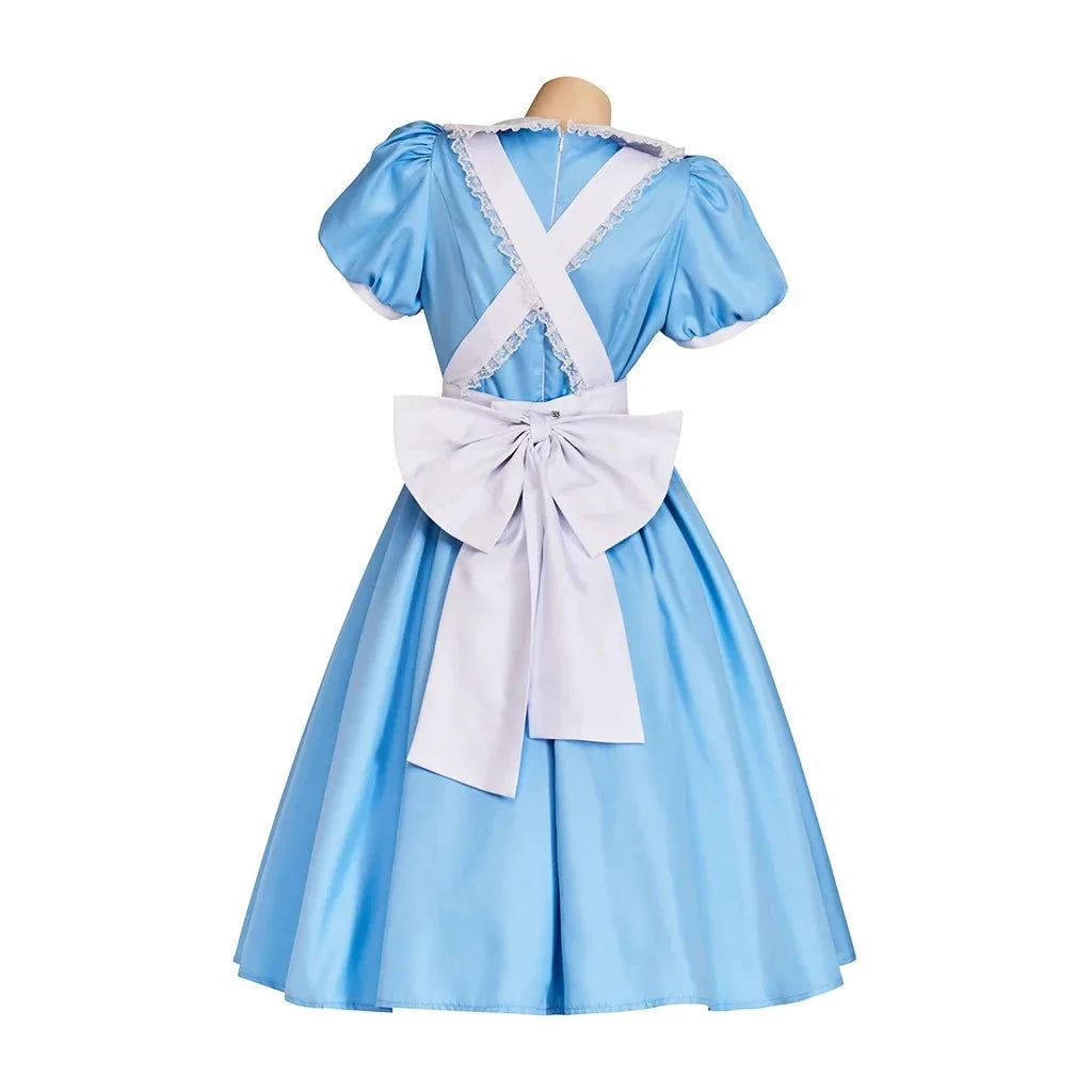 Adult Women Wonderland Alice Lolita Maid Dress With Apron Bow Hair Band Outfits Halloween Party Fancy Alice Costume Dress
