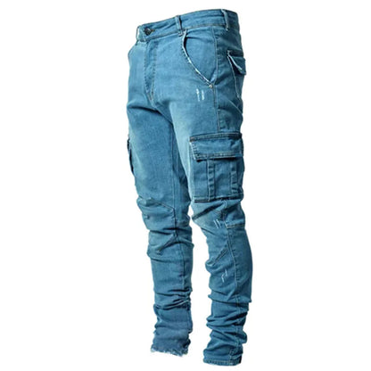 New Spring New Hot Sale Stretch Men's Jeans Fashion Trendy Casual Knee Wear-Resistant Comfortable Zipper Feet Skateboard Pants