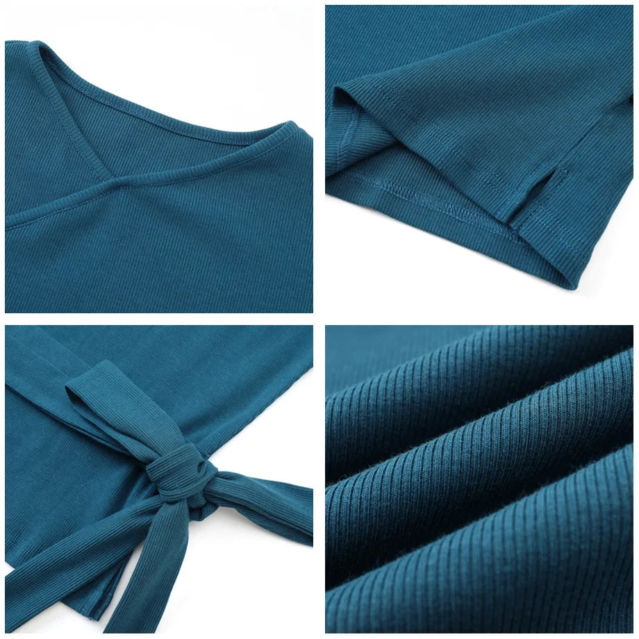 AS 2024 woman clothes thicken ribbing closed-fit wrap tops + Satin Adjustable straps dress (ship out in 1 day)