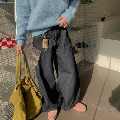 Autumn Vintage Design Large Pockets Curved Knife Workwear Jeans For Men'S High Street Jeans Y2k Wide Leg Pant