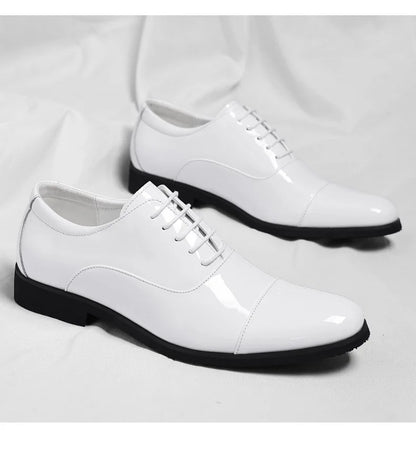Korean Black White Leather Shoes for Men Big Size Business Casual Shoes Male Spring Autumn Lace Designer Fashion Shoe Man