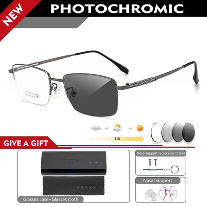 Pure Titanium Business Men's Half-rim Reading Glasses Men Fashion Simple Design Anti-blue Light Prescription Glasses 1052