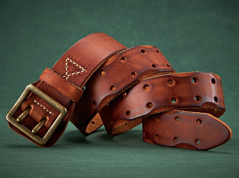3.8CM Luxury Thick Real Genuine Leather Men Belt Double Buckle Belt Ceinture Leather Belt Men Jeans Trouser Belt Cowboy