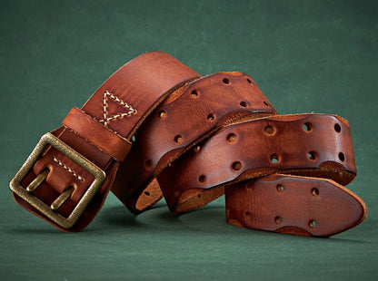 3.8CM Luxury Thick Real Genuine Leather Men Belt Double Buckle Belt Ceinture Leather Belt Men Jeans Trouser Belt Cowboy