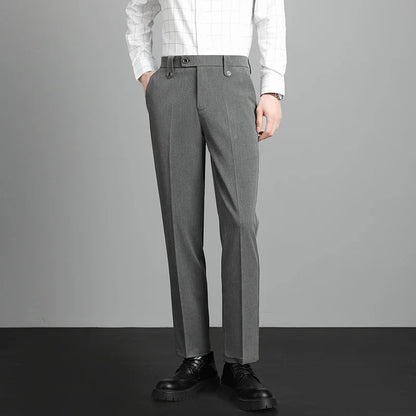 Brand High Quality Business Suit Ankle Length Pants Men Grey Khaki Waist Design Work Office Formal Long Trousers Male