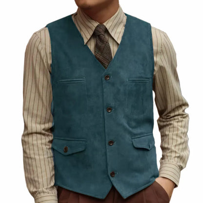 Men Vest Coffee Velvet Single Button With Pocket Waistcoat For Wedding Birthday Banquet Business Casual Work Daily Men Suit Vest