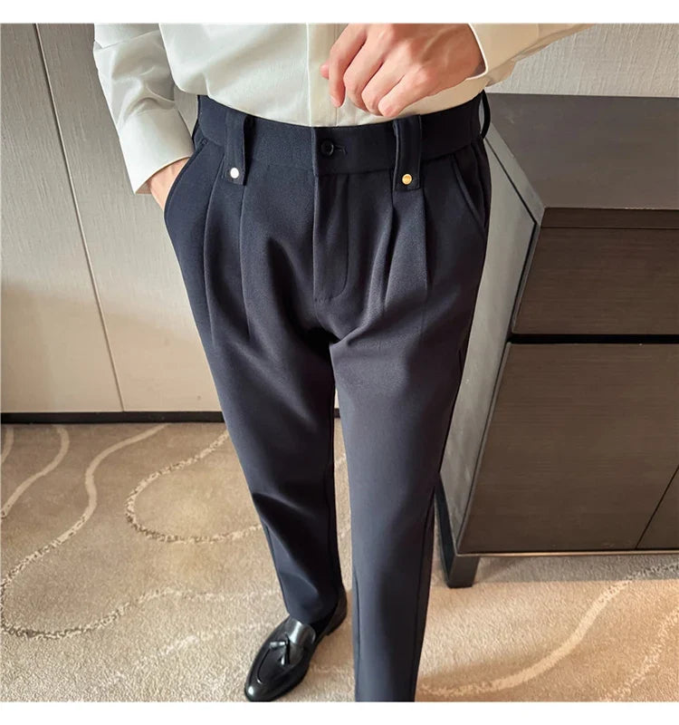 Autumn Winter Thicken Elastic Waist Casual Warm Pants Men High Quality Fashion Slim Social Party Dress Trousers Men's Clothing
