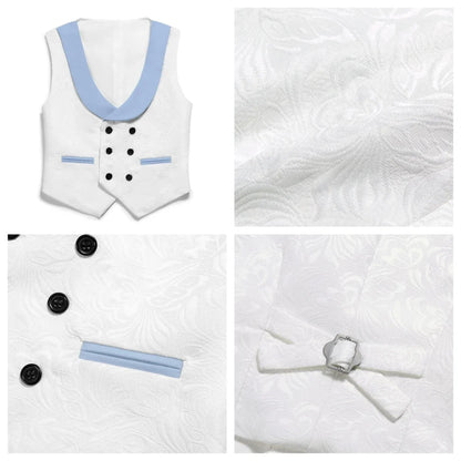 New Jacquard Sky Blue Suit Set 4 Pieces For Kids Birthday Party Boys Slim Fit Tuxedo Wedding Ring Bearer Outfit Handsome Suits