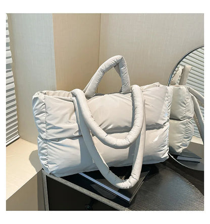 Fashion Large Capacity Puffer Shoulder Bags Padded Women Handbags Casual Nylon Quilted Big Tote Bag Warm Winter Shopper Purses