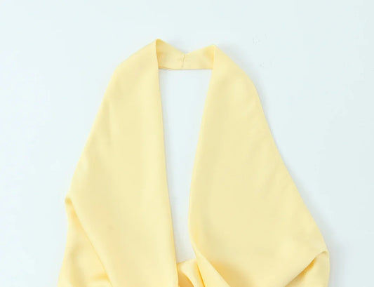 Chic Sexy 2026 Women Mini Dress Fashion Summer Asymmetric Neck-mounted Mini Dress Lace Yellow Sleeveless Female Vestidos