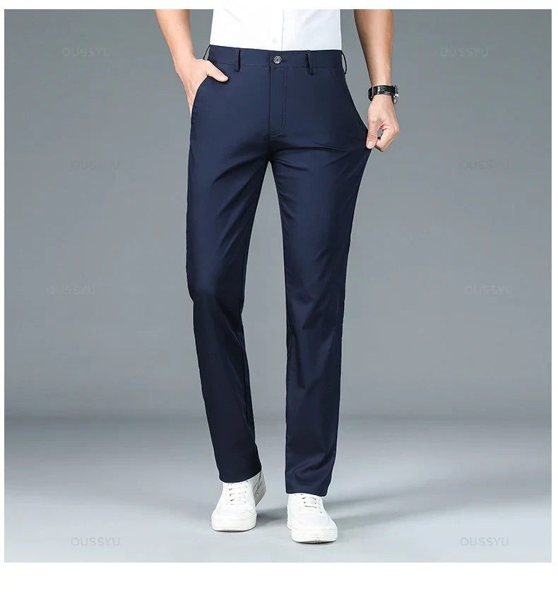 High Quality Luxury Straight Business Suit Pants Men Bamboo Fiber Designer Spring Summer Elegant Casual Long Formal Trouser Male