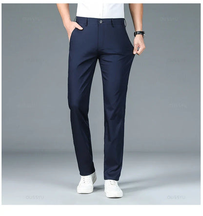 High Quality Luxury Straight Business Suit Pants Men Bamboo Fiber Designer Spring Summer Elegant Casual Long Formal Trouser Male
