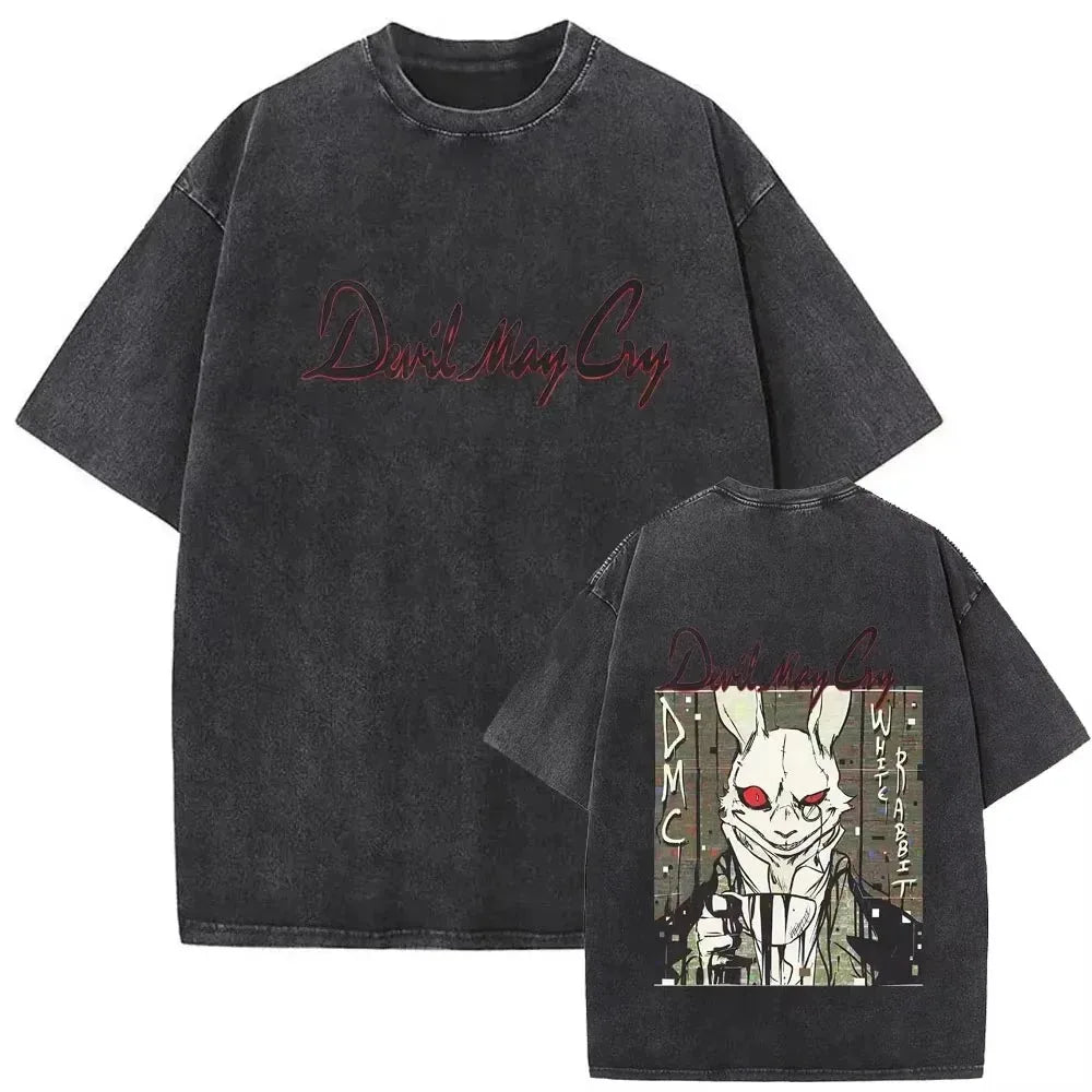Devil May Cry 3 Dante Awakening Vintage Washed Tee, Double Sided Design, Front Dante Character Game Title Women And Men T-Shirt