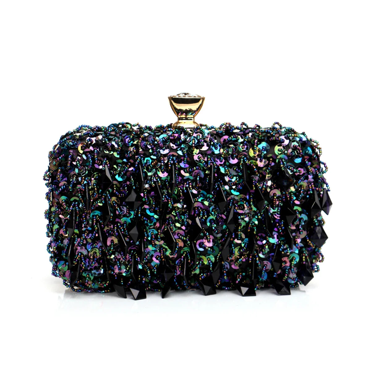 Glitter Party Dinner Evening Bags Purple Color Tassel Acrylic Clutch Bags Flap Fashion Metal Chain Diamonds Handbags Beading