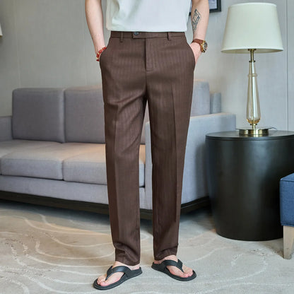 Summer New Linen Breathable Trousers High Quality Fashion Men Straight Casual Pants Men Slim Fit Solid Business Office Suit Pant