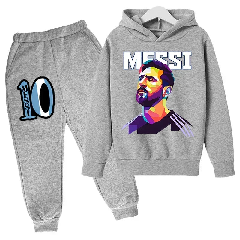 Spring Autumn Children's Hoodie Set Messi Avatar Printed Sportswear Hoodie Pants Suit 2-piece Set Boy Girl Kid Clothes Tracksuit