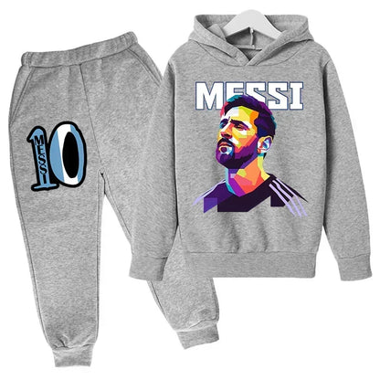 Spring Autumn Children's Hoodie Set Messi Avatar Printed Sportswear Hoodie Pants Suit 2-piece Set Boy Girl Kid Clothes Tracksuit