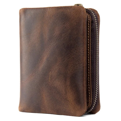 Handmade crazy horse leather wallet retro vertical zipper wallet first layer cowhide simple old wallet man