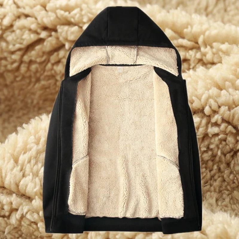 2025 Winter Windproof Hoodie - Men's Sherpa Lined Sweatshirt Thermal Zip Up Outerwear Streetwear S-5XL