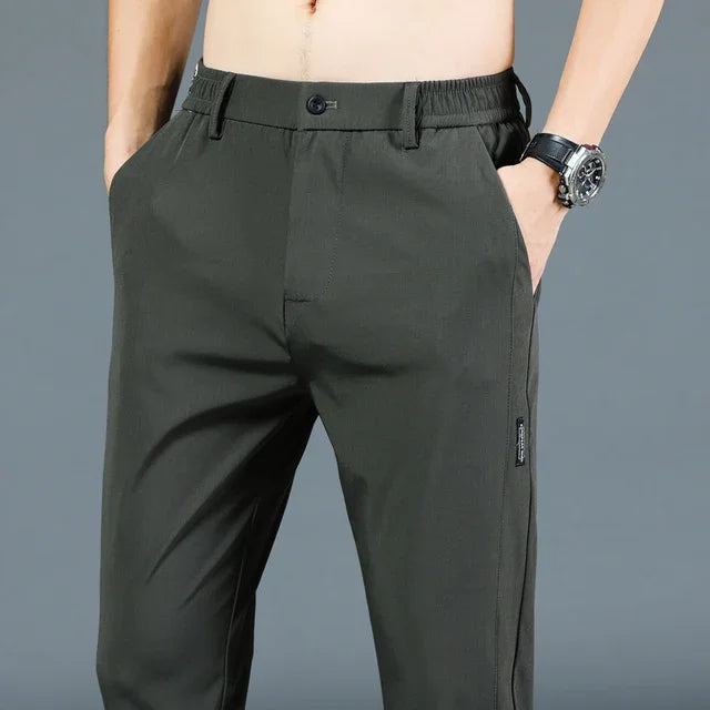 2026 Summer New Thin Ice Silk Stretch Men's Pants Casual Elastic Waist Smooth Trouser Pants Male Brand Clothing 5 Colour