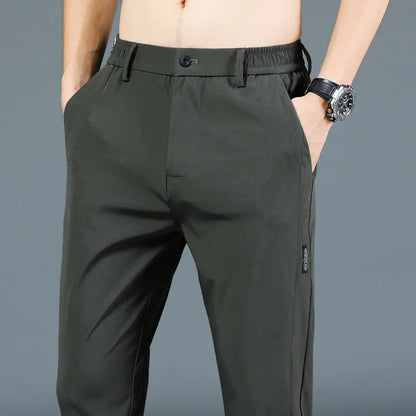 2026 Summer New Thin Ice Silk Stretch Men's Pants Casual Elastic Waist Smooth Trouser Pants Male Brand Clothing 5 Colour