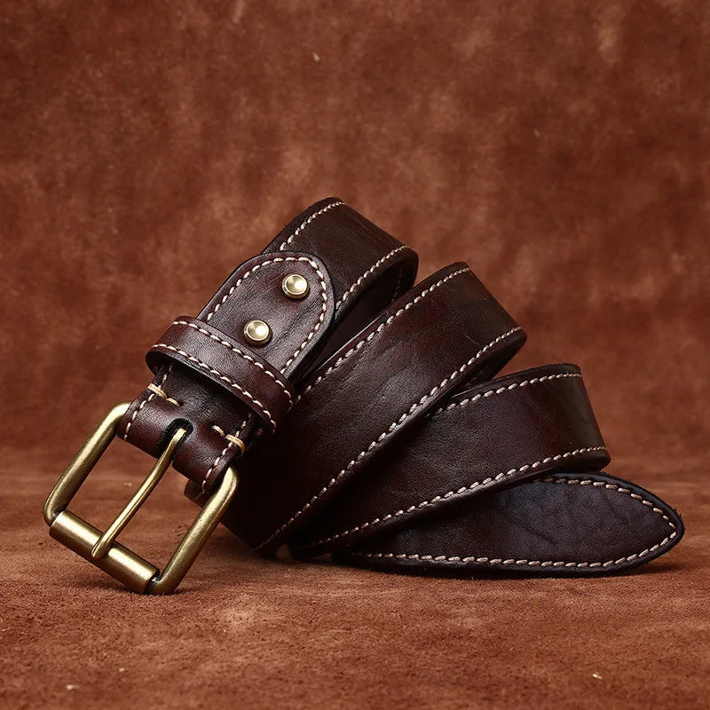 3.8CM Men High Quality Genuine Leather Belt Luxury Designer Brass Pin Buckle Belts Pure Thick Cowskin Strap Male Jeans for Man