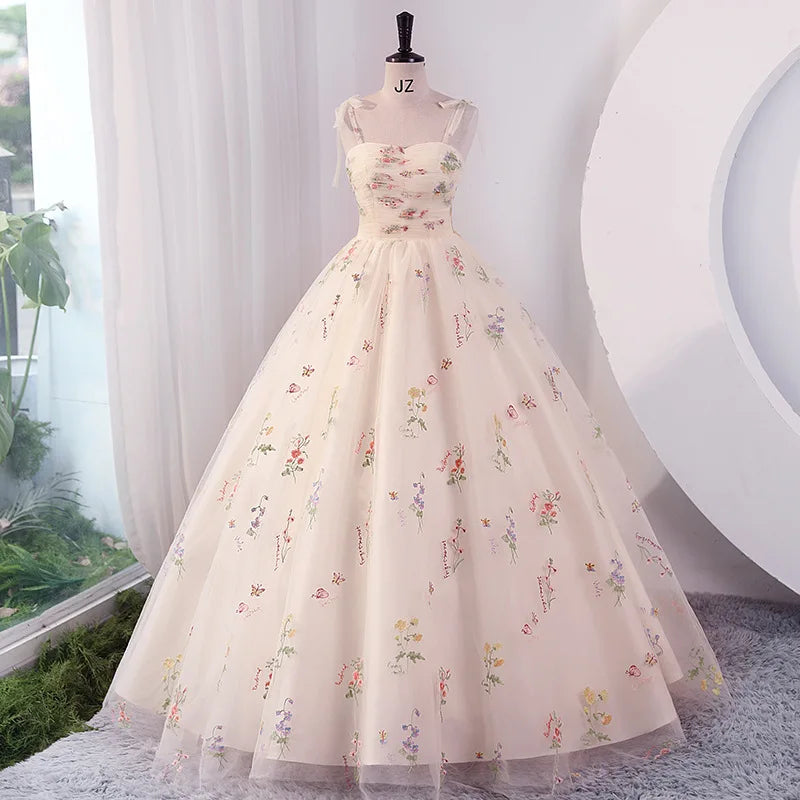 Luxury Floral Embroidery Long Prom Evening Wedding Shooting Dresses Women 2025 Summer Party Formal Occasions Reception Dress