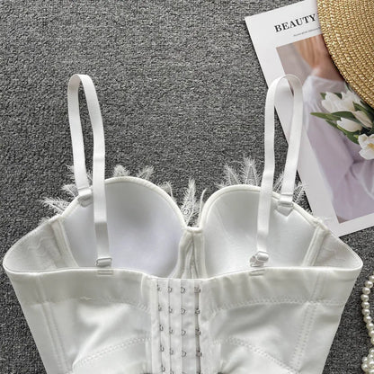 Women Hotsweet Sleeveless Sexy Chest Cushion Lace Backless Embroidered Beads Slim Straps Camis Top High Street Autumn Clothing