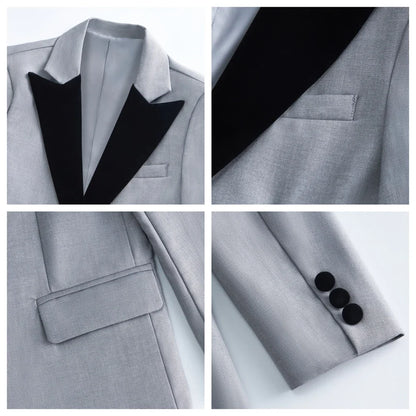 Black Velvet Collar Suit Set for Boys, Formal Graduation Suits, Slim Fitting Wedding Suit for Children, Blazer Vest Pants
