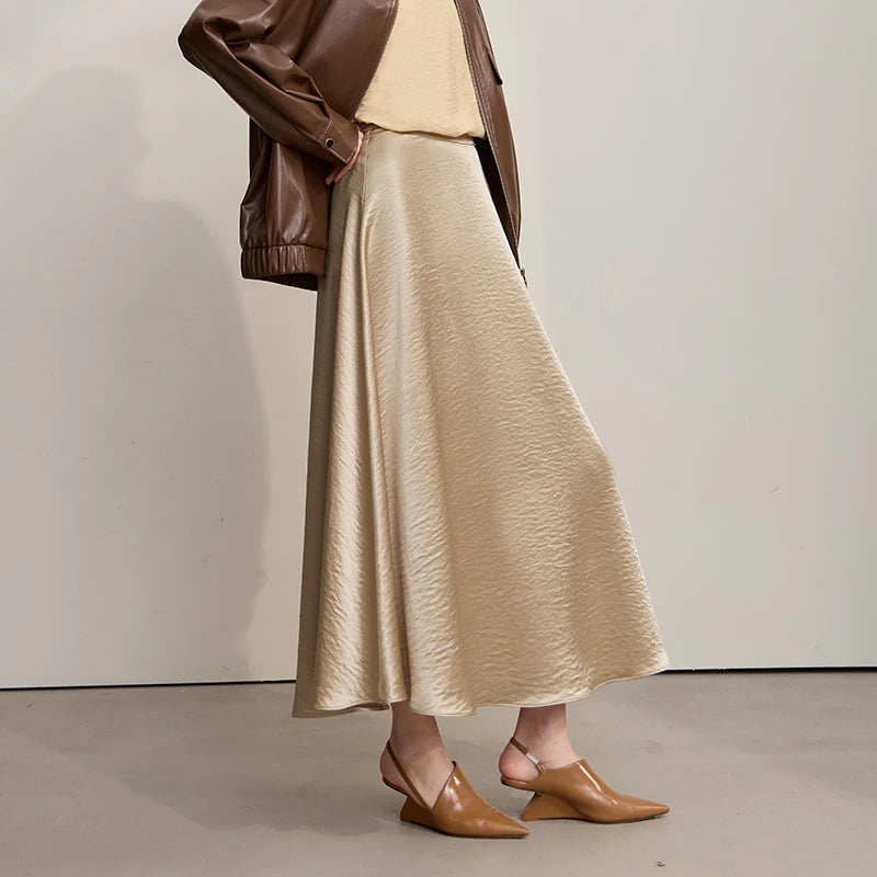 Women's Skirt Loose Long A-skirt Satin Skirts For Women 2025 Autumn New Minimalist Solid Color Clothing Ladies 12513015