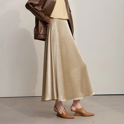 Women's Skirt Loose Long A-skirt Satin Skirts For Women 2025 Autumn New Minimalist Solid Color Clothing Ladies 12513015