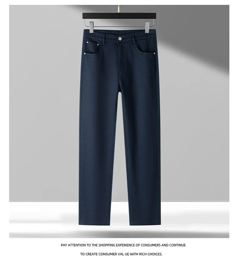 High Quality Lyocell Jeans Men Spring Autumn New Fashion Straight Long Pants Soft Business Brand Classic Stretch Denim Trousers