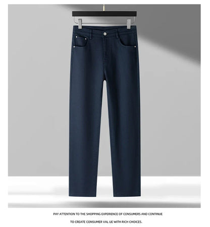 High Quality Lyocell Jeans Men Spring Autumn New Fashion Straight Long Pants Soft Business Brand Classic Stretch Denim Trousers