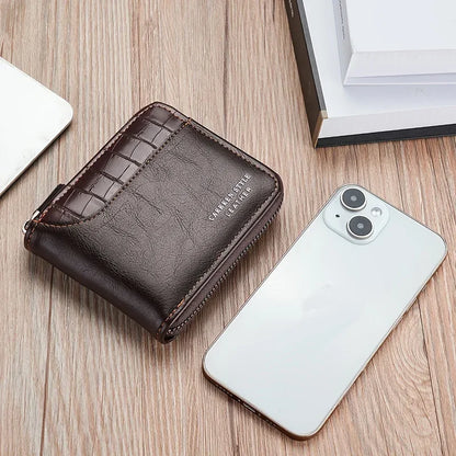 Portefeuille de luxe en cuir pour hommes avec fermeture éclair, porte-cartes, porte-monnaie, protection RFID, cadeau pour hommes, sac à main