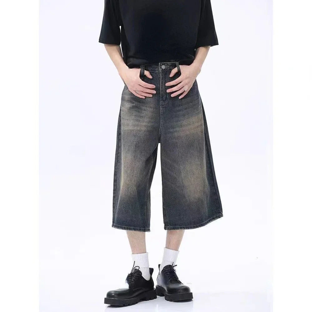 2026 Y2k Retro Women Low Rise Jorts Brushed Black Wash Cropped Baggy Jeans Wide Leg Frayed Denim Short Pants Fashion
