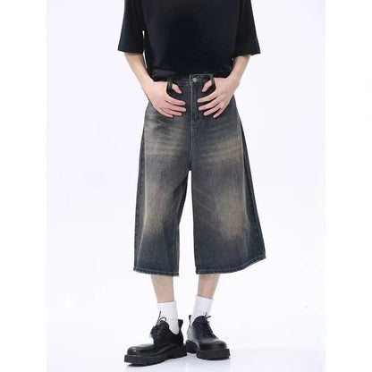 2026 Y2k Retro Women Low Rise Jorts Brushed Black Wash Cropped Baggy Jeans Wide Leg Frayed Denim Short Pants Fashion