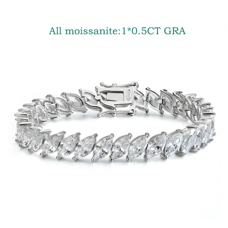 0.5CT Marquise Cut Certified Moissanite Tennis Bracelets for Women Sterling Silver S925 Plated 18k Gold Wholesale Jewelry