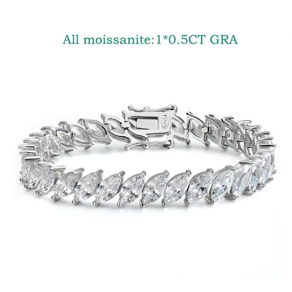 0.5CT Marquise Cut Certified Moissanite Tennis Bracelets for Women Sterling Silver S925 Plated 18k Gold Wholesale Jewelry