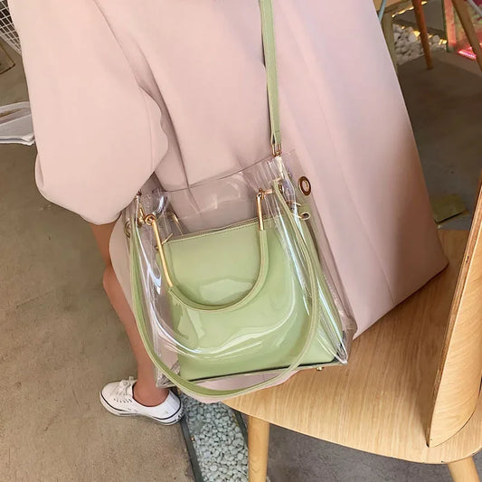 Fashion Transparent Women Shoulder Bag Jelly Candy Summer Beach Handbag for Female Messenger Bags Bolsa Totes Bucket Bag