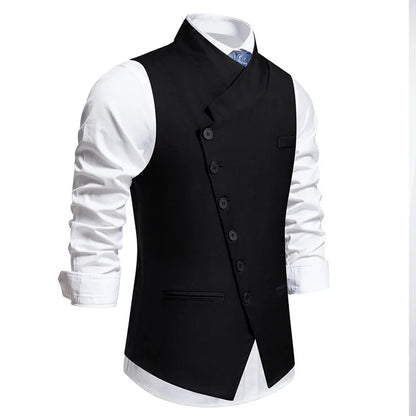 Man Suit Vest Spring Autumn Thin Solid Stand Collar Male Waist Slim Sleeveless Single-breasted Business Wedding Men Vest