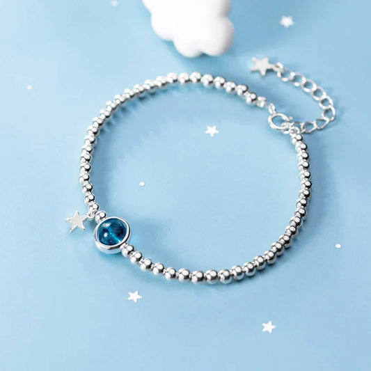 Bracelet à breloques en argent sterling 925 avec petite boule en cristal classique, motif étoile, réglable, pour femme