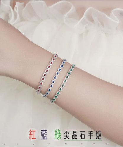 Real 18k White Gold Red Blue Green Moissanite Bracelet for Women Platinum Pt950 Single Row Diamond Simple and Versatile Gift
