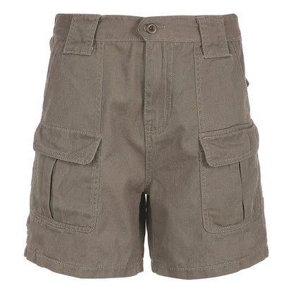 American Retro Washed Pocket Straight Leg Workwear Shorts for Female Boyfriend Mid Waist Casual Jeans Loose Pants Trendy Ins