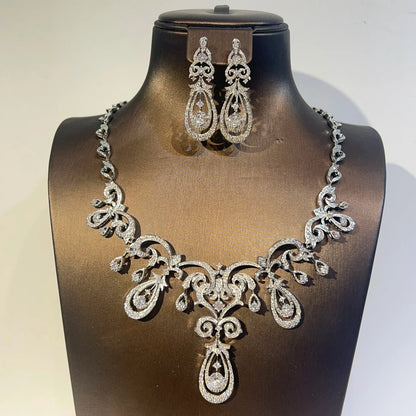 Fashion Geometric Design Bridal Dress Necklace Jewelry Sets High Quality Cubic Zirconia For Women Party Accessorie X0593