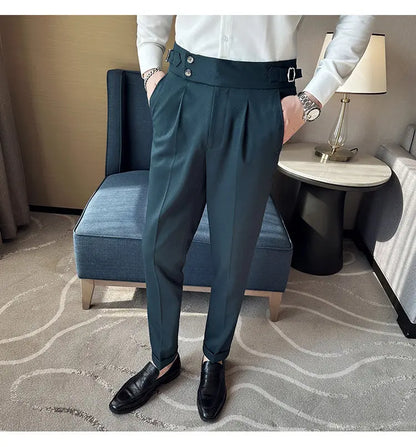 British Style Naples Solid Color High Waist Suit Pants High Quality Men Formal Business Social Party Wedding Casual Trousers