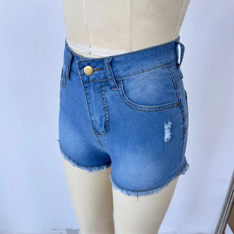 Large Size Sexy Ripped Denim Shorts Girl 2026 New High Waist Skinny Hips Stretch Leg Length Tight Stretch Hips Jeans Women