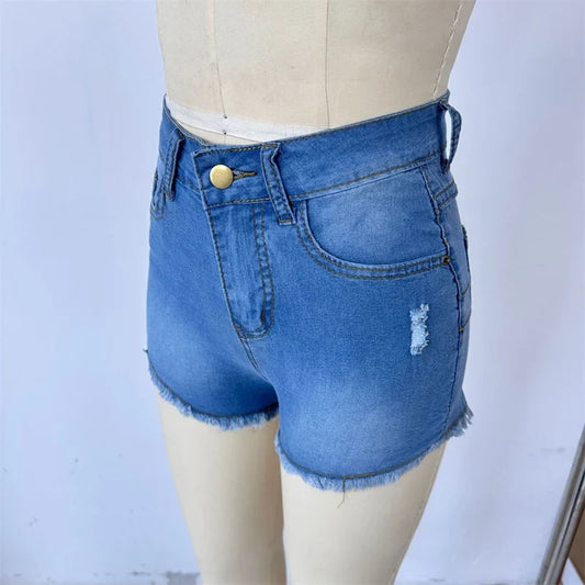 Large Size Sexy Ripped Denim Shorts Girl 2026 New High Waist Skinny Hips Stretch Leg Length Tight Stretch Hips Jeans Women