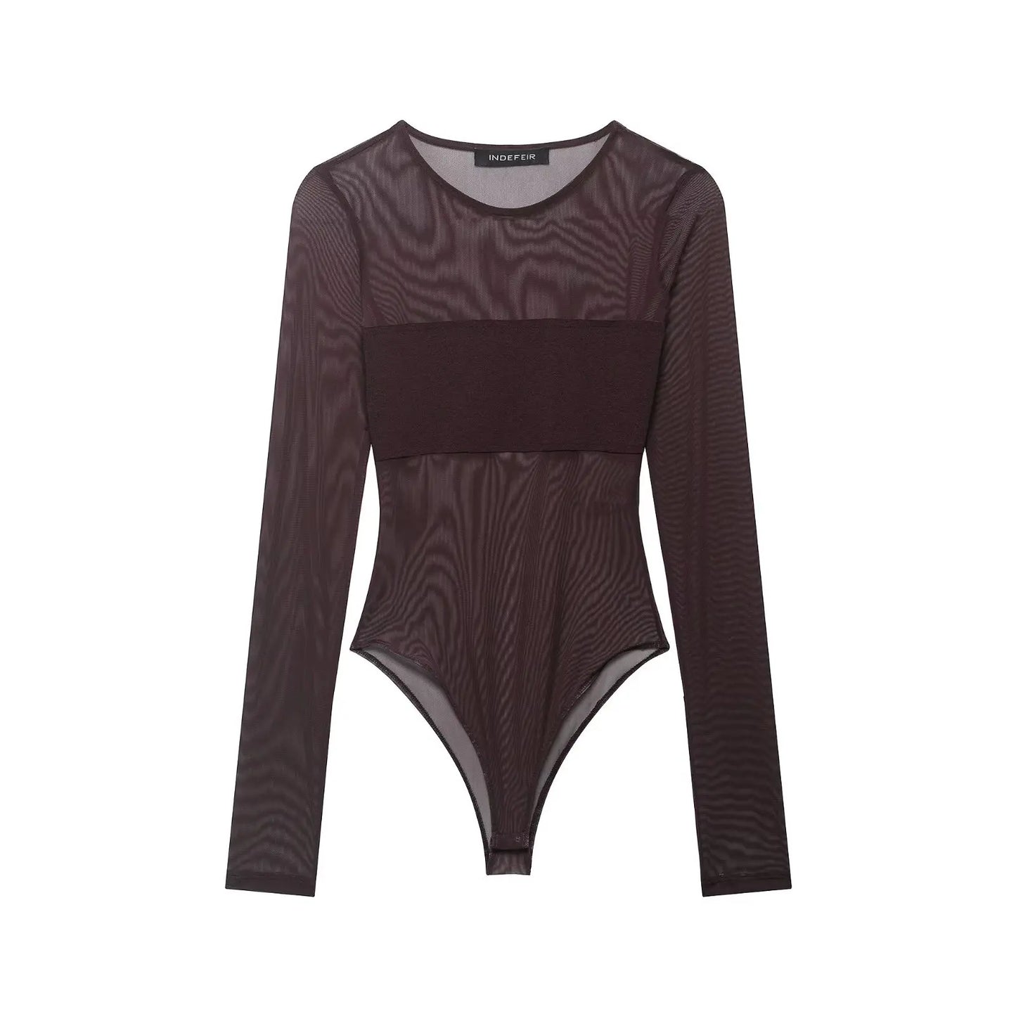 Chic Sheath Sexy Brown Streetwear Night Party Jumpsuit Fashion 2026 Club Long Sleeve Cool Strapless Sheer Mujer Tops